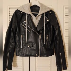 Like New Blank NYC Black Leather Jacket with Gray Hoodie